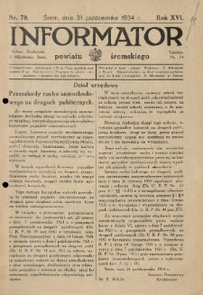 Informator Powiatu Śremskiego. 1934.10.31 R.16 Nr 70