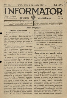 Informator Powiatu Śremskiego. 1934.11.06 R.16 Nr 72