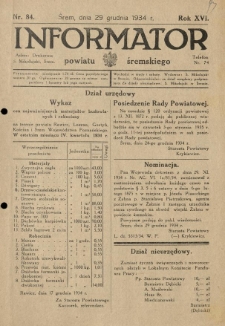 Informator Powiatu Śremskiego. 1934.12.29 R.16 Nr 84