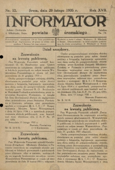 Informator Powiatu Śremskiego. 1935.02.20 R.17 Nr 12