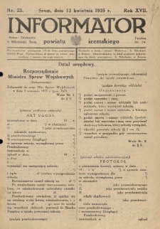 Informator Powiatu Śremskiego. 1935.04.13 R.17 Nr 23