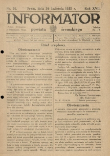 Informator Powiatu Śremskiego. 1935.04.24 R.17 Nr 26