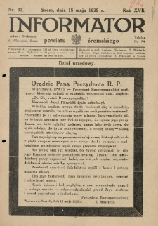 Informator Powiatu Śremskiego. 1935.05.15 R.17 Nr 32
