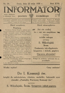 Informator Powiatu Śremskiego. 1935.05.22 R.17 Nr 34