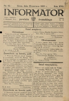 Informator Powiatu Śremskiego. 1935.06.22 R.17 Nr 42