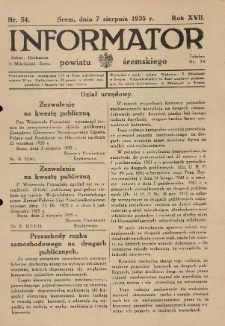 Informator Powiatu Śremskiego. 1935.08.07 R.17 Nr 54