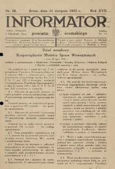 Informator Powiatu Śremskiego. 1935.08.14 R.17 Nr 56