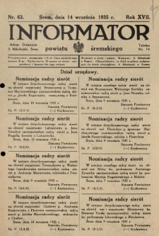 Informator Powiatu Śremskiego. 1935.09.14 R.17 Nr 63