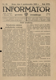 Informator Powiatu Śremskiego. 1935.10.09 R.17 Nr 68
