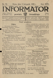 Informator Powiatu Śremskiego. 1935.11.02 R.17 Nr 74