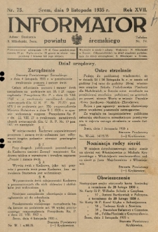 Informator Powiatu Śremskiego. 1935.11.09 R.17 Nr 75