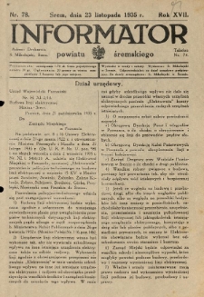 Informator Powiatu Śremskiego. 1935.11.23 R.17 Nr 78