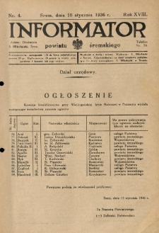 Informator Powiatu Śremskiego. 1936.01.18 R.18 Nr 4