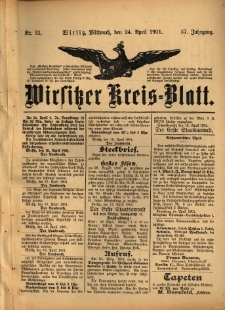 Wirsitzer Kreis-Blatt: herausgegeben vom Königlichen Landraths-Amte 1901.04.24 Jg.57 Nr31