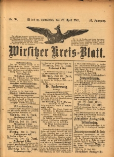 Wirsitzer Kreis-Blatt: herausgegeben vom Königlichen Landraths-Amte 1901.04.27 Jg.57 Nr32