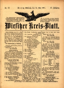 Wirsitzer Kreis-Blatt: herausgegeben vom Königlichen Landraths-Amte 1901.05.15 Jg.57 Nr37