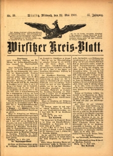 Wirsitzer Kreis-Blatt: herausgegeben vom Königlichen Landraths-Amte 1901.05.22 Jg.57 Nr39