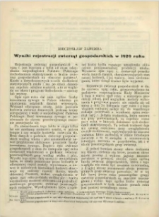 Wyniki rejestracji zwierząt gospodarskich w 1929 roku