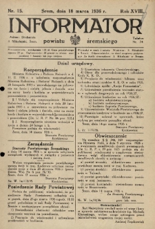 Informator Powiatu Śremskiego. 1936.03.18 R.18 Nr 15