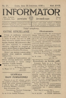 Informator Powiatu Śremskiego. 1936.04.25 R.18 Nr 21