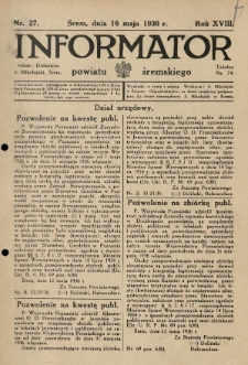 Informator Powiatu Śremskiego. 1936.05.16 R.18 Nr 27