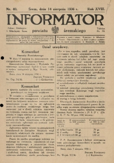 Informator Powiatu Śremskiego. 1936.08.14 R.18 Nr 40