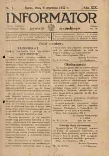 Informator Powiatu Śremskiego. 1937.01.09 R.19 Nr 1