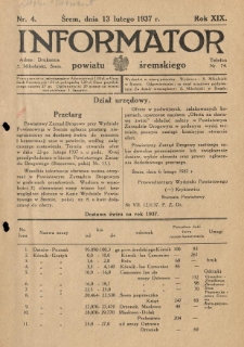 Informator Powiatu Śremskiego. 1937.02.13 R.19 Nr 4