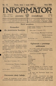 Informator Powiatu Śremskiego. 1937.05.01 R.19 Nr 12