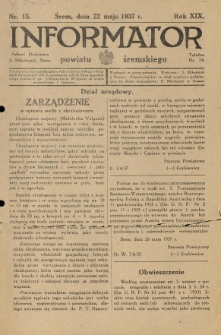Informator Powiatu Śremskiego. 1937.05.22 R.19 Nr 15