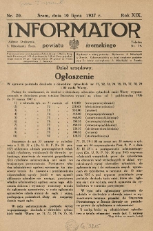 Informator Powiatu Śremskiego. 1937.07.10 R.19 Nr 20