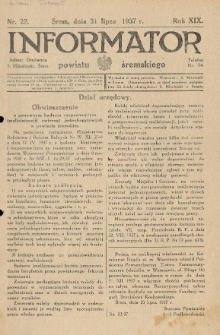 Informator Powiatu Śremskiego. 1937.07.31 R.19 Nr 22