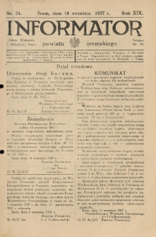 Informator Powiatu Śremskiego. 1937.09.18 R.19 Nr 24