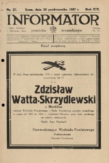 Informator Powiatu Śremskiego. 1937.10.30 R.19 Nr 27