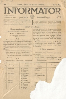 Informator Powiatu Śremskiego. 1938.03.12 R.20 Nr 7