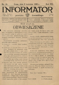 Informator Powiatu Śremskiego. 1938.04.09 R.20 Nr 10