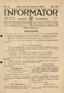 Informator Powiatu Śremskiego. 1938.04.23 R.20 Nr 12