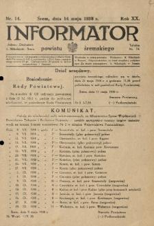 Informator Powiatu Śremskiego. 1938.05.14 R.20 Nr 14