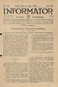 Informator Powiatu Śremskiego. 1938.05.21 R.20 Nr 15a