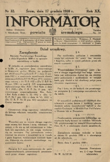 Informator Powiatu Śremskiego. 1938.12.17 R.20 Nr 32