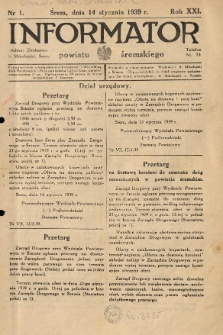Informator Powiatu Śremskiego. 1939.01.14 R.21 Nr 1