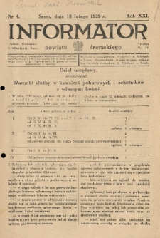 Informator Powiatu Śremskiego. 1939.02.18 R.21 Nr 4