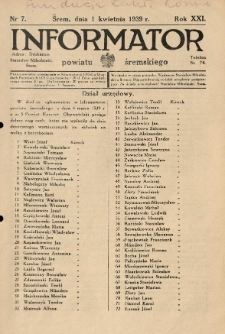 Informator Powiatu Śremskiego. 1939.04.01 R.21 Nr 7