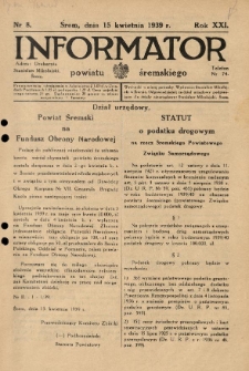 Informator Powiatu Śremskiego. 1939.04.15 R.21 Nr 8