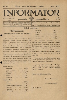 Informator Powiatu Śremskiego. 1939.04.29 R.21 Nr 9