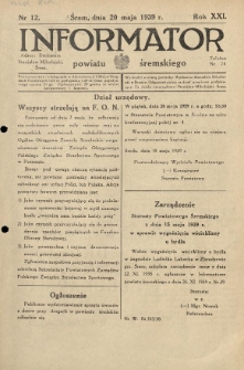 Informator Powiatu Śremskiego. 1939.05.20 R.21 Nr 12