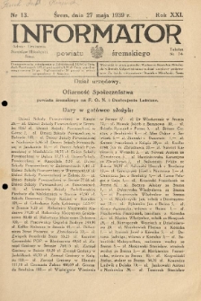 Informator Powiatu Śremskiego. 1939.05.27 R.21 Nr 13