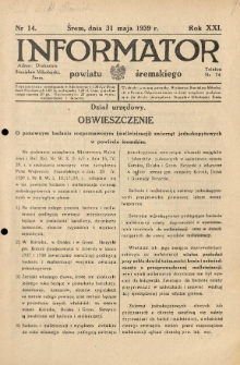 Informator Powiatu Śremskiego. 1939.05.31 R.21 Nr 14