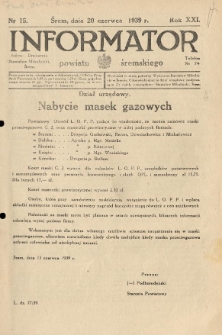 Informator Powiatu Śremskiego. 1939.06.20 R.21 Nr 15