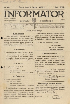 Informator Powiatu Śremskiego. 1939.07.01 R.21 Nr 16